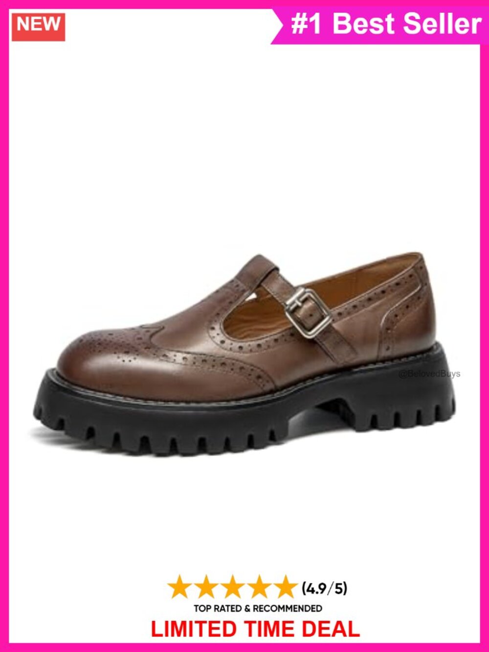 Platform T-Strap Mary Jane Oxfords Leather Brogue Wingtip